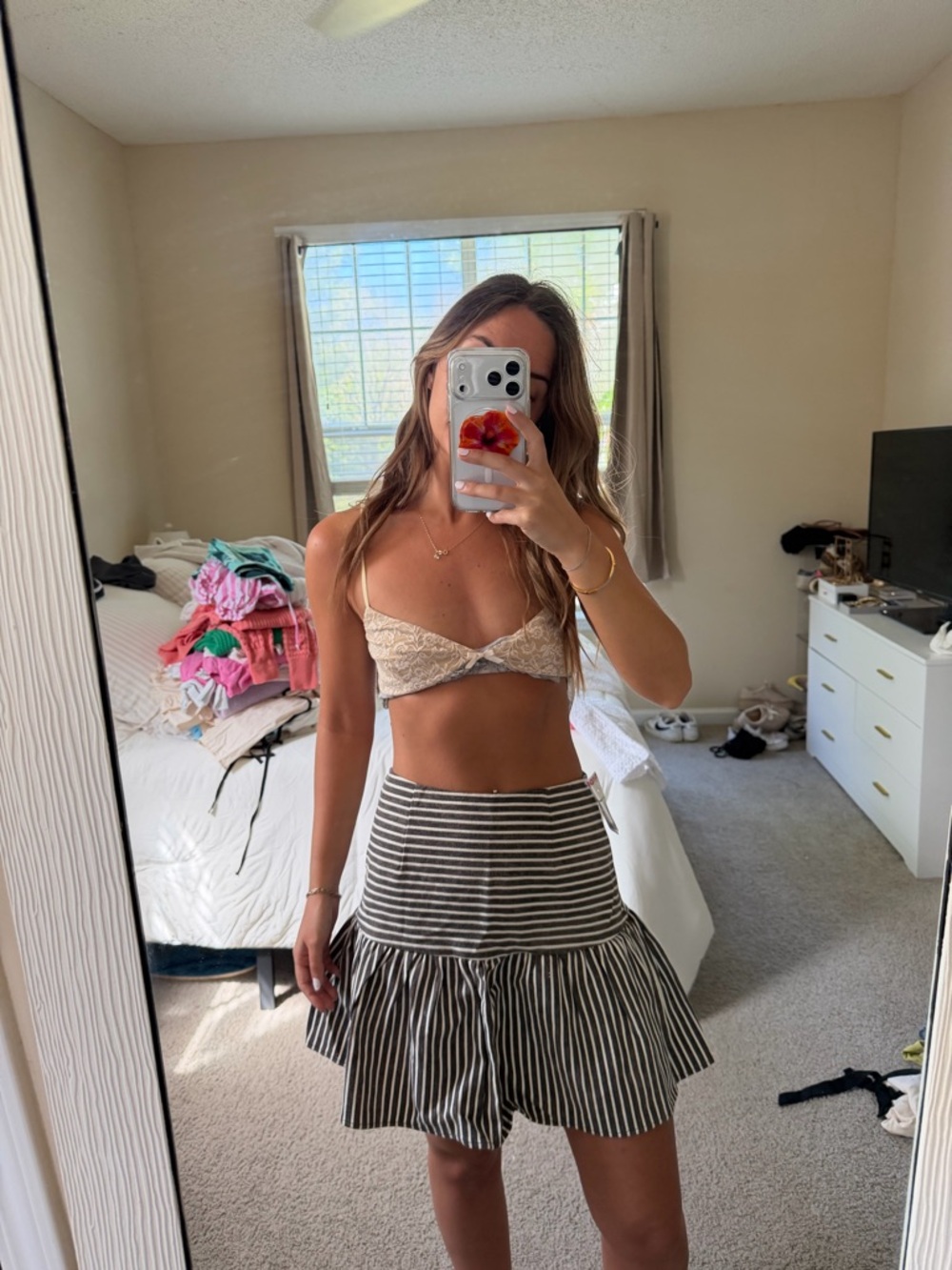 Striped Ruffle Mini Skirt in Black & White